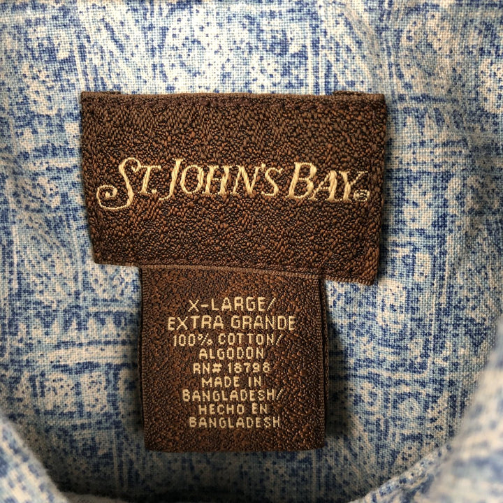 St. John's Bay all-over print short-sleeved cotton shirt, boxy fit, men's size XL. cotton blue type Vintage Second Hand