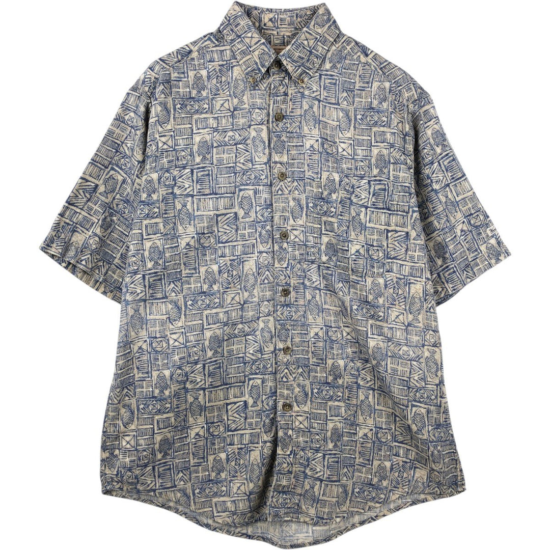 2000'S Woolrich all-over fish print short-sleeved button-down shirt, men's size M (approx.) cotton blue type Vintage Second Hand