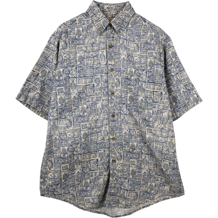 2000'S Woolrich all-over fish print short-sleeved button-down shirt, men's size M (approx.) cotton blue type Vintage Second Hand
