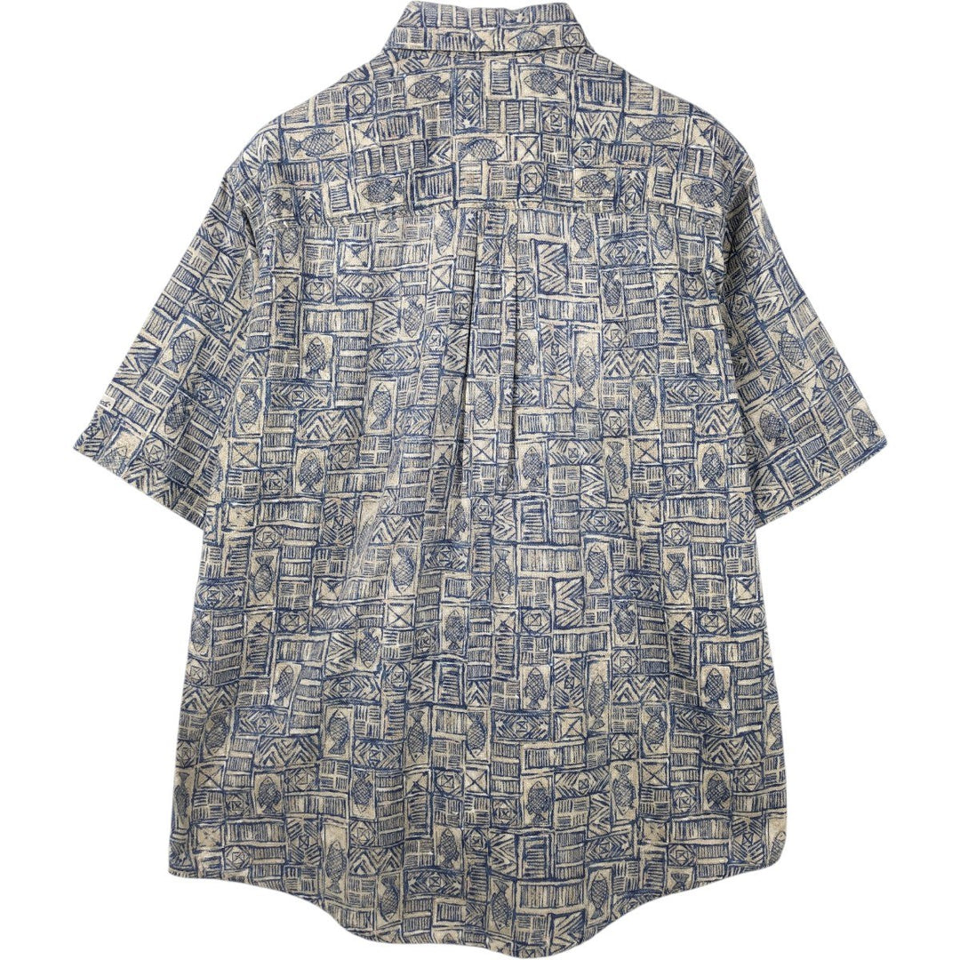 2000'S Woolrich all-over fish print short-sleeved button-down shirt, men's size M (approx.) cotton blue type Vintage Second Hand