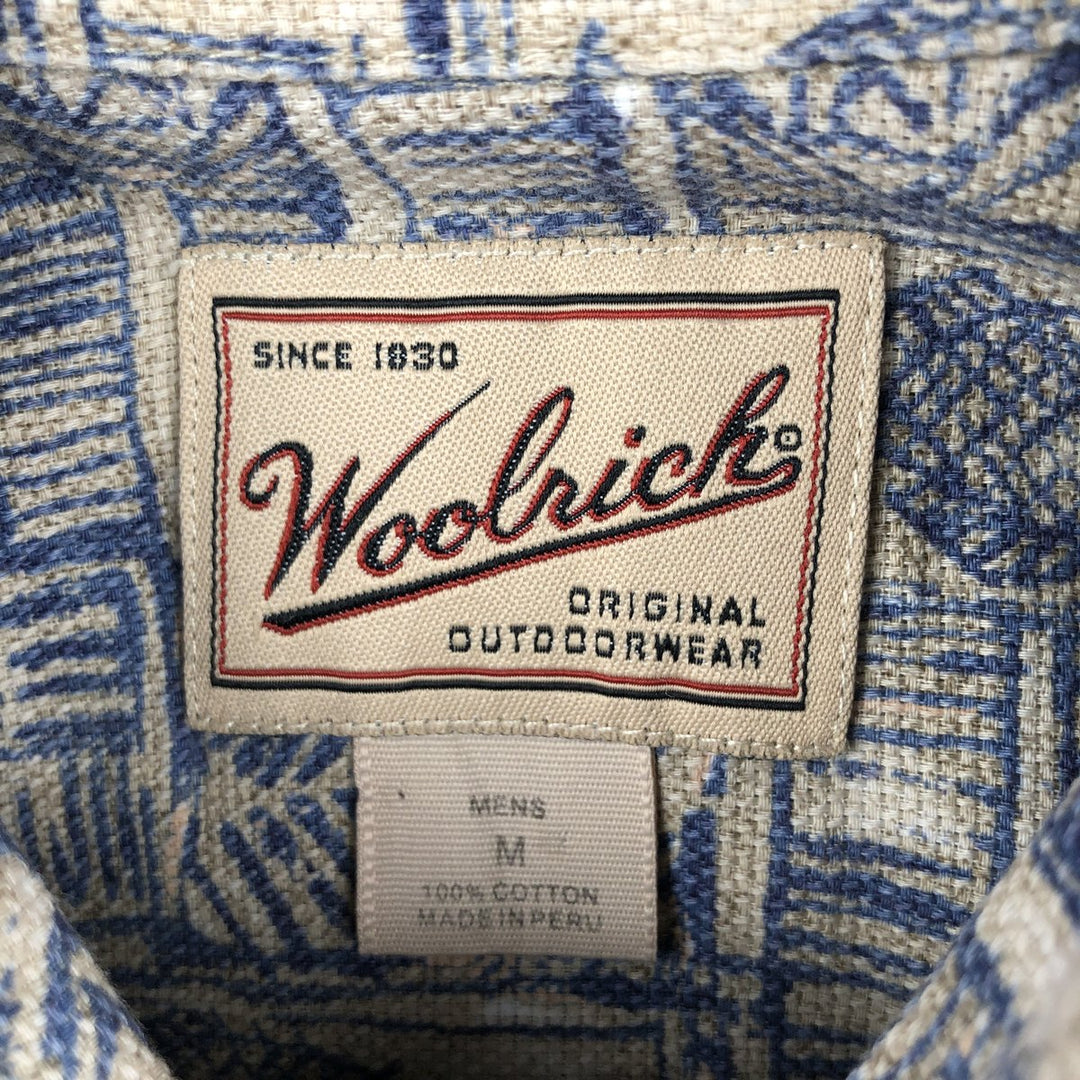 2000'S Woolrich all-over fish print short-sleeved button-down shirt, men's size M (approx.) cotton blue type Vintage Second Hand