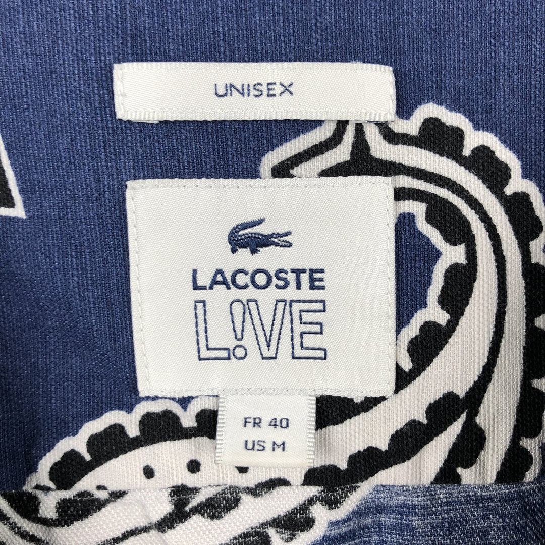 Lacoste LIVE all-over paisley pattern short-sleeved open-collar cotton x viscose shirt, boxy fit, men's size M. Viscose navy blue type Vintage Second Hand