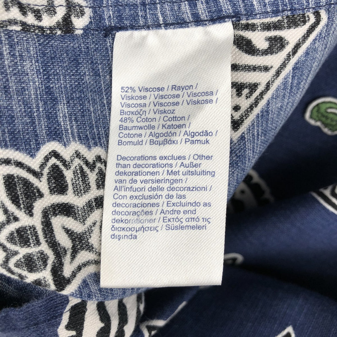 Lacoste LIVE all-over paisley pattern short-sleeved open-collar cotton x viscose shirt, boxy fit, men's size M. Viscose navy blue type Vintage Second Hand