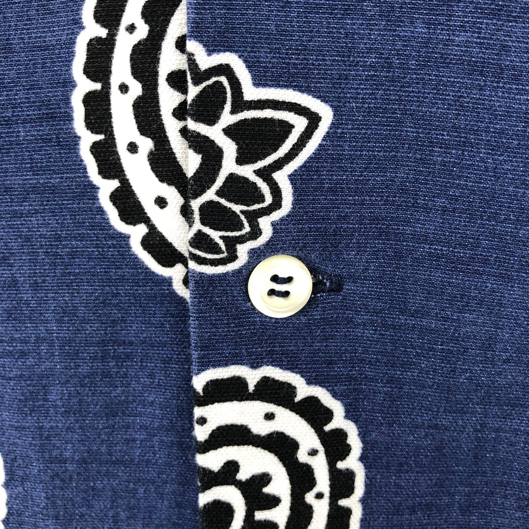Lacoste LIVE all-over paisley pattern short-sleeved open-collar cotton x viscose shirt, boxy fit, men's size M. Viscose navy blue type Vintage Second Hand