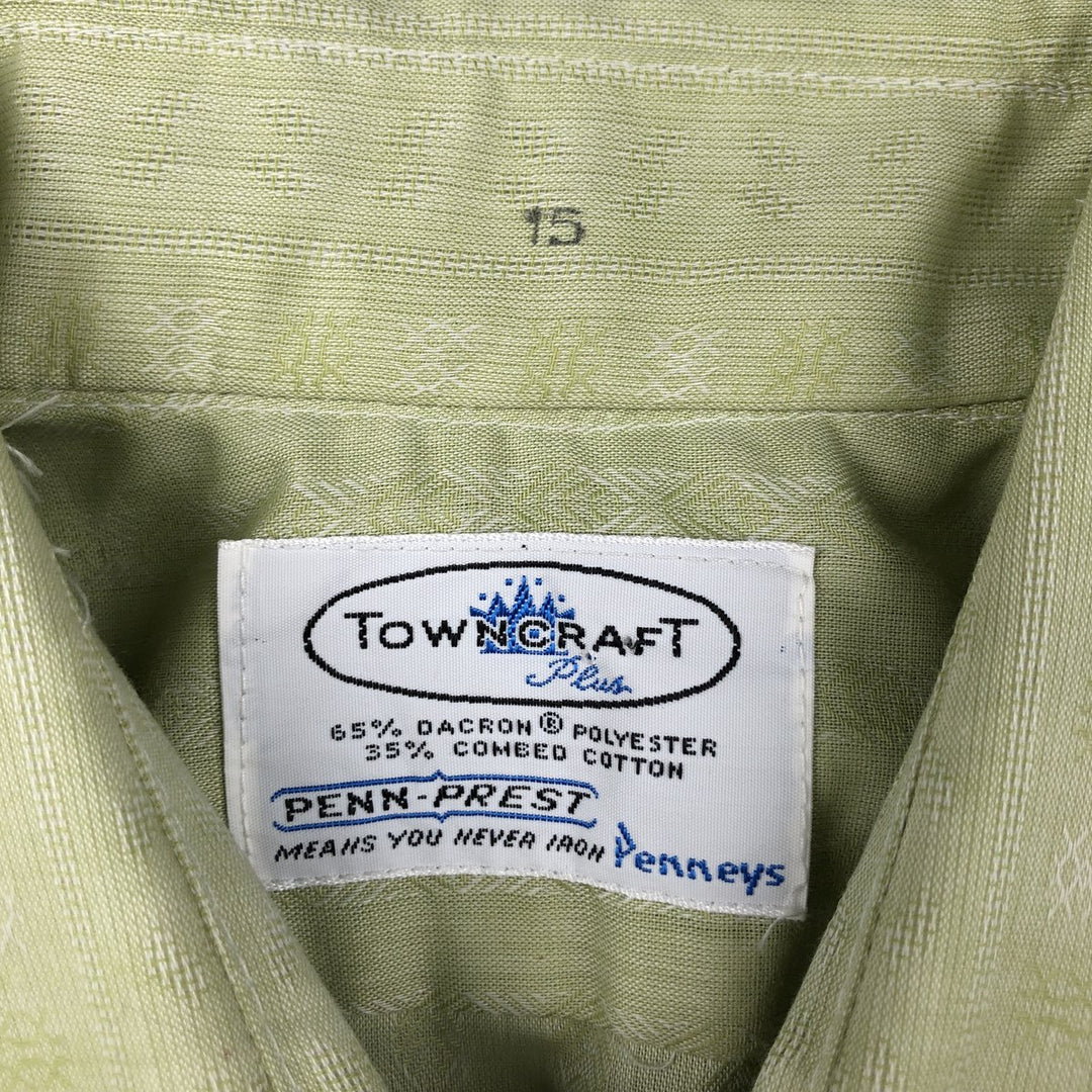 1970'S Town Craft Penny's all-over print short-sleeved poly-cotton shirt, men's size M equivalent, vintage. polyester green type yellow green Vintage Second Hand