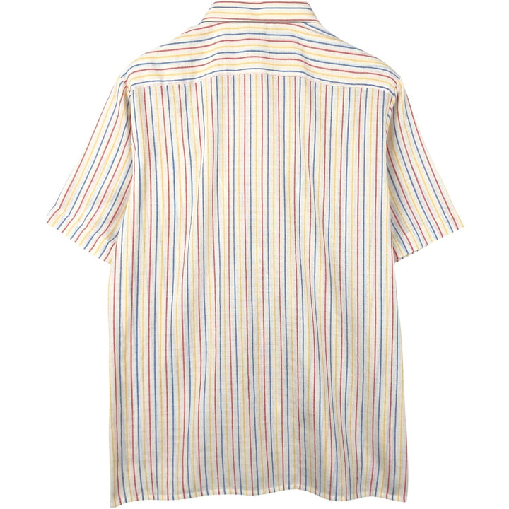 70'S BHS Stripe Pattern Short-Sleeve Poly-Cotton Shirt, Boxy Shirt, Men's Size L (Equivalent), Vintage polyester white type Vintage Second Hand
