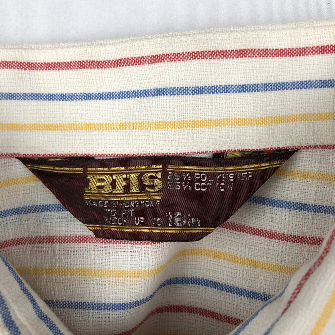 70'S BHS Stripe Pattern Short-Sleeve Poly-Cotton Shirt, Boxy Shirt, Men's Size L (Equivalent), Vintage polyester white type Vintage Second Hand