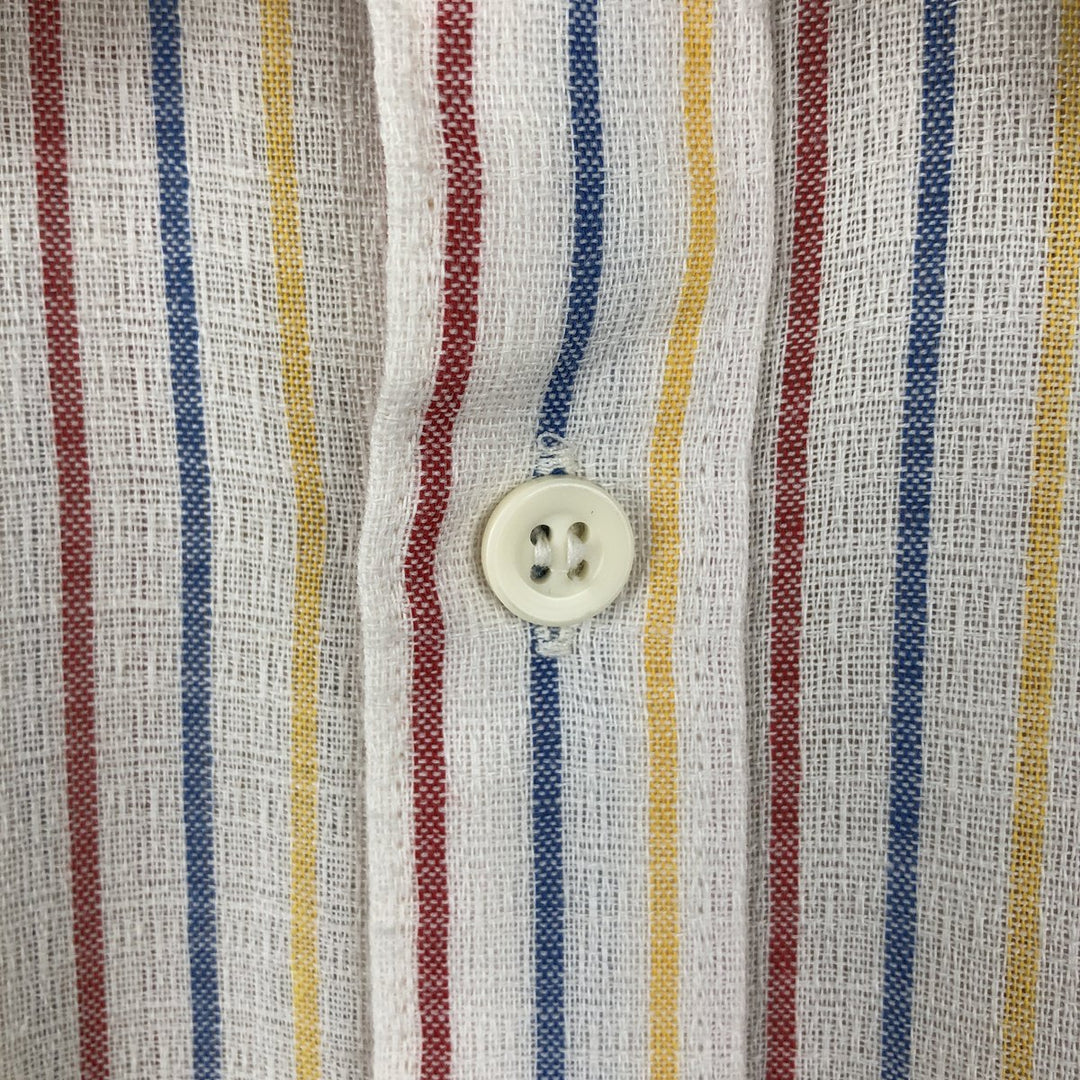 70'S BHS Stripe Pattern Short-Sleeve Poly-Cotton Shirt, Boxy Shirt, Men's Size L (Equivalent), Vintage polyester white type Vintage Second Hand