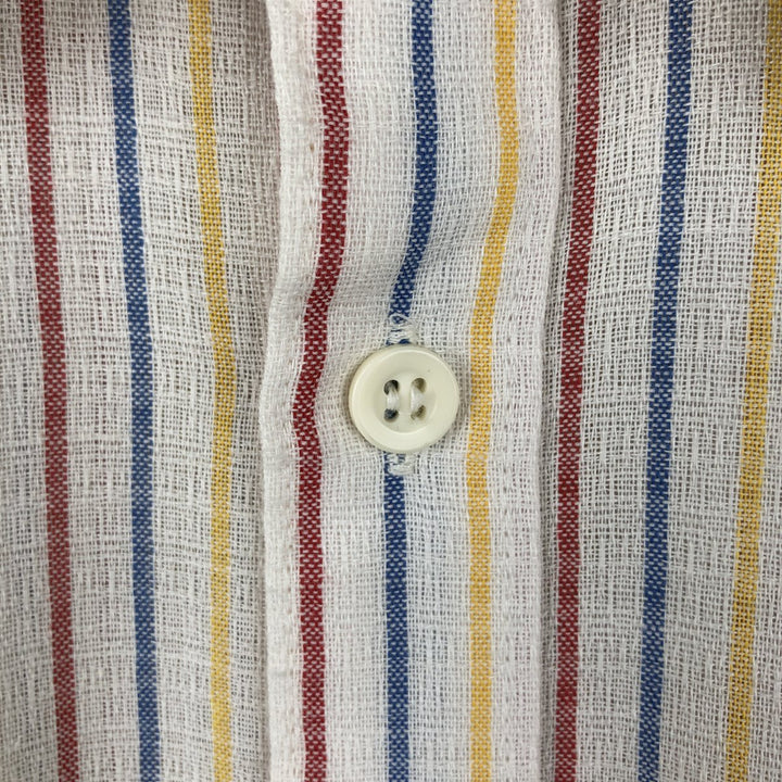 70'S BHS Stripe Pattern Short-Sleeve Poly-Cotton Shirt, Boxy Shirt, Men's Size L (Equivalent), Vintage polyester white type Vintage Second Hand