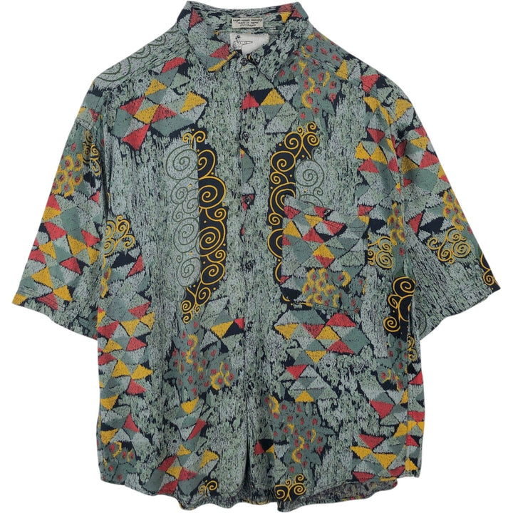 80s-90'S GOOUCH all-over print short-sleeved rayon shirt, men's size XL equivalent, vintage. Rayon Blue type light blue Vintage Second Hand
