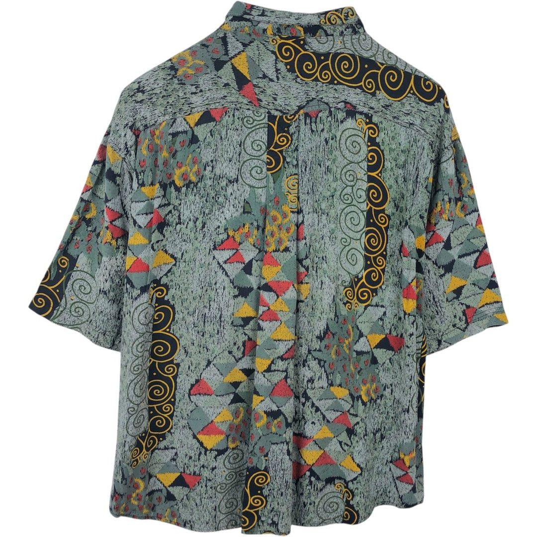 80s-90'S GOOUCH all-over print short-sleeved rayon shirt, men's size XL equivalent, vintage. Rayon Blue type light blue Vintage Second Hand