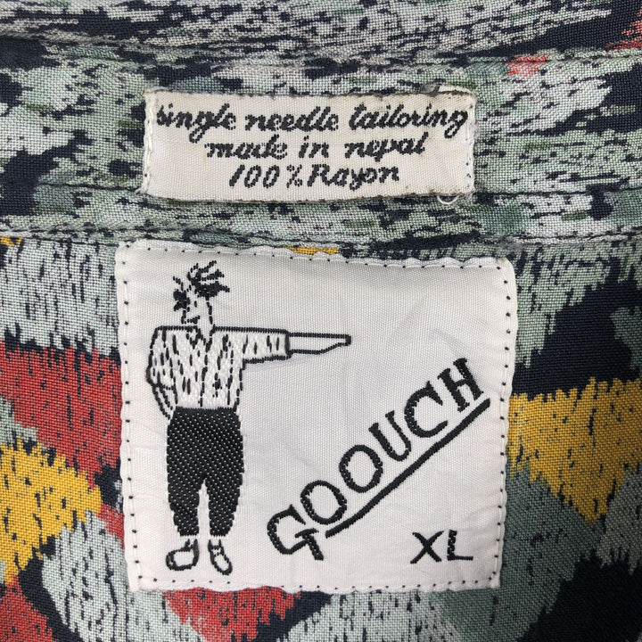 80s-90'S GOOUCH all-over print short-sleeved rayon shirt, men's size XL equivalent, vintage. Rayon Blue type light blue Vintage Second Hand
