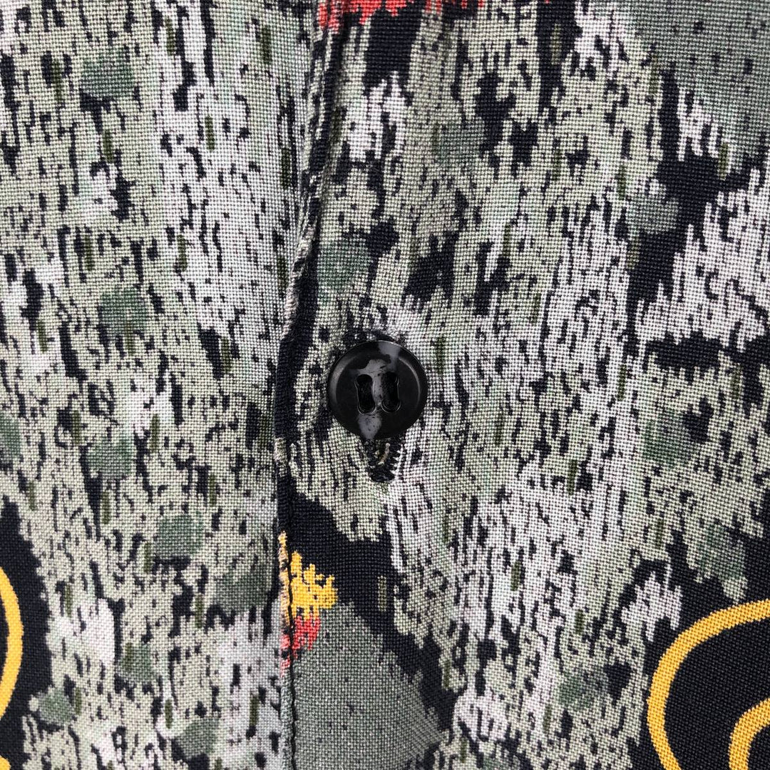 80s-90'S GOOUCH all-over print short-sleeved rayon shirt, men's size XL equivalent, vintage. Rayon Blue type light blue Vintage Second Hand