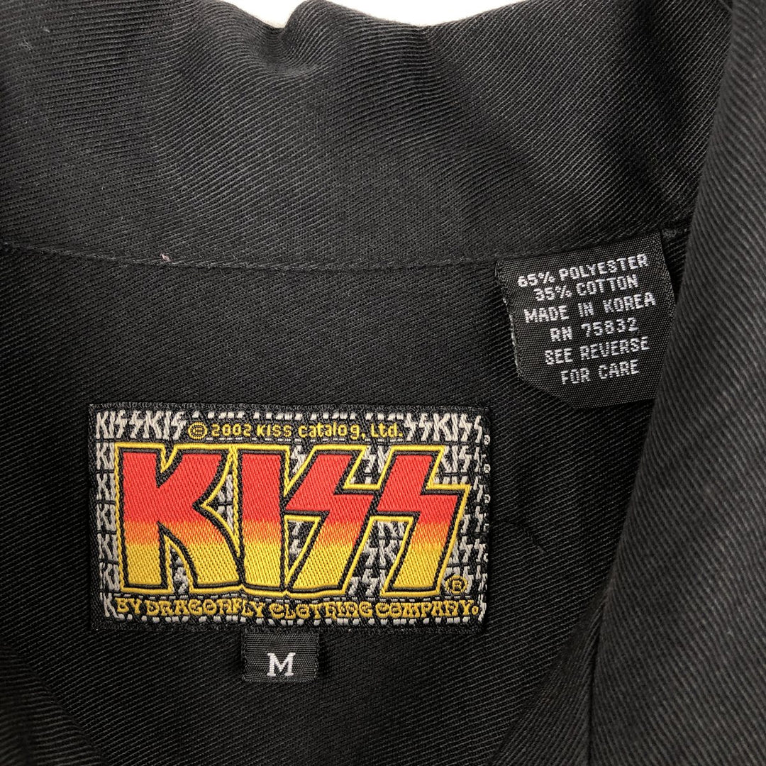 2000'S DORAGONFRY CLOTHING COMPANY KISS Open Collar Short Sleeve Poly-Cotton Box Shirt Men's Size M (approx.) polyester black type Vintage Second Hand