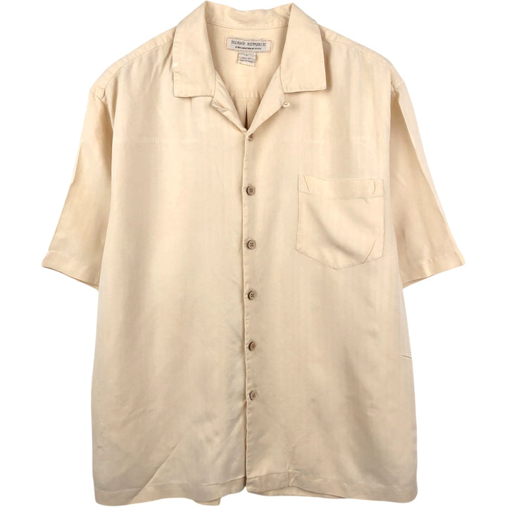 ISLAND REPUBLIC Short-Sleeve Open-Collar Silk Shirt, Boxy Fit, Men's Size L (approx.) silk Beige type Vintage Second Hand