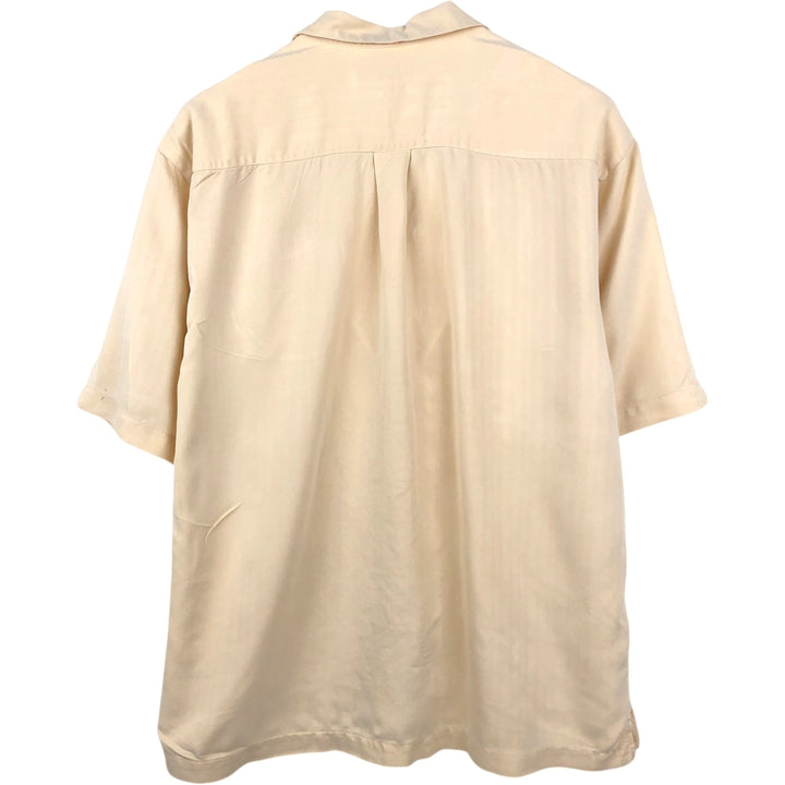 ISLAND REPUBLIC Short-Sleeve Open-Collar Silk Shirt, Boxy Fit, Men's Size L (approx.) silk Beige type Vintage Second Hand