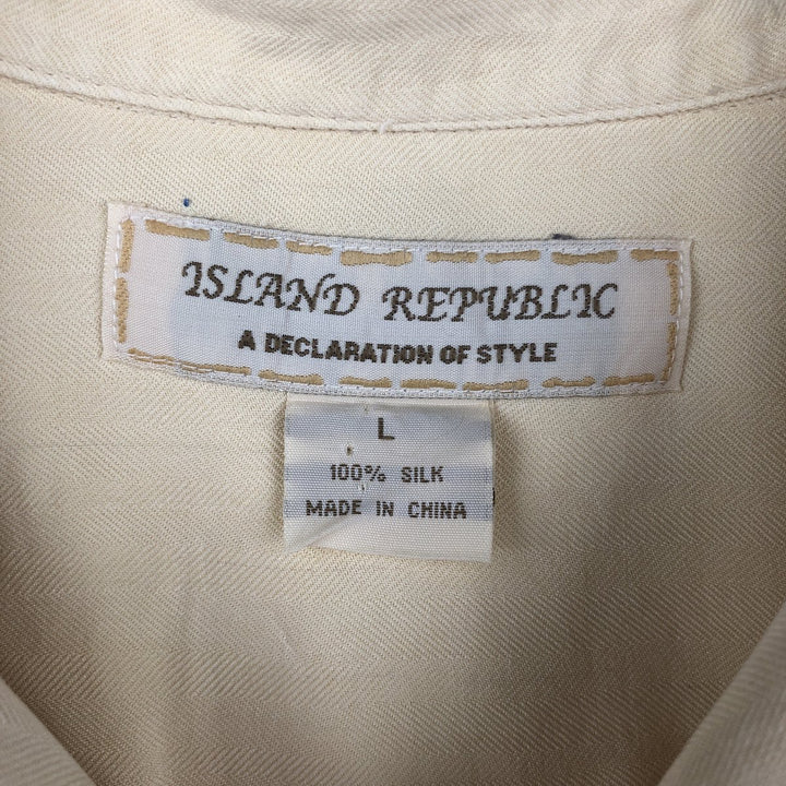 ISLAND REPUBLIC Short-Sleeve Open-Collar Silk Shirt, Boxy Fit, Men's Size L (approx.) silk Beige type Vintage Second Hand