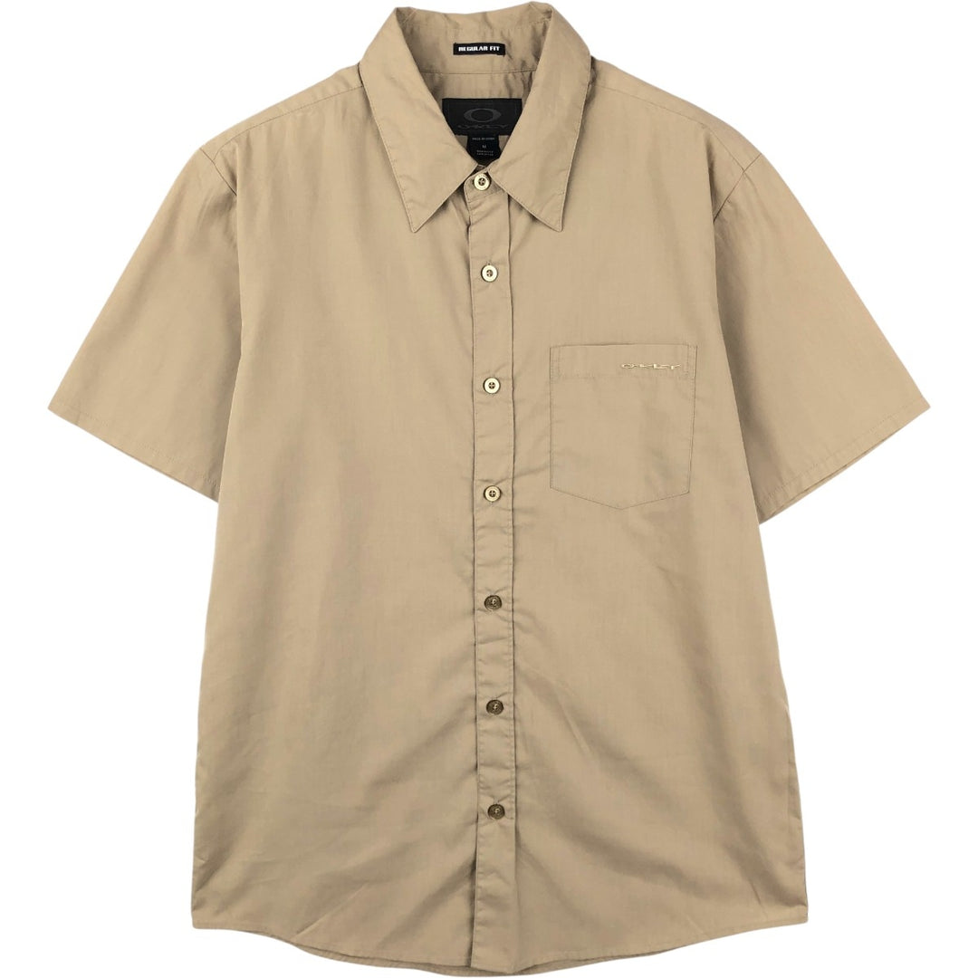 Oakley Regular Fit Short-Sleeve Poly-Cotton Shirt, Men's Size M (approx.) polyester beige type brown Vintage Second Hand
