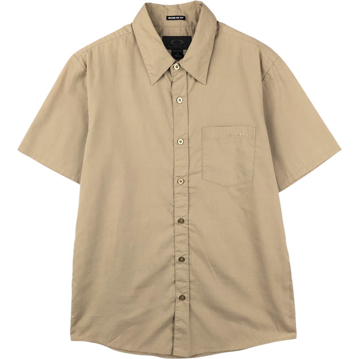 Oakley Regular Fit Short-Sleeve Poly-Cotton Shirt, Men's Size M (approx.) polyester beige type brown Vintage Second Hand