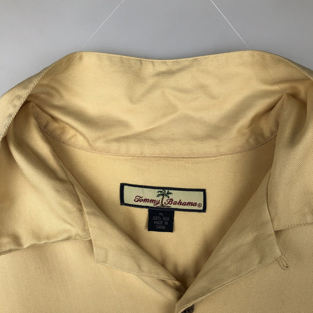 Tommy Bahama short sleeve open collar silk shirt, box shirt, men's XL size silk yellow type Vintage Second Hand