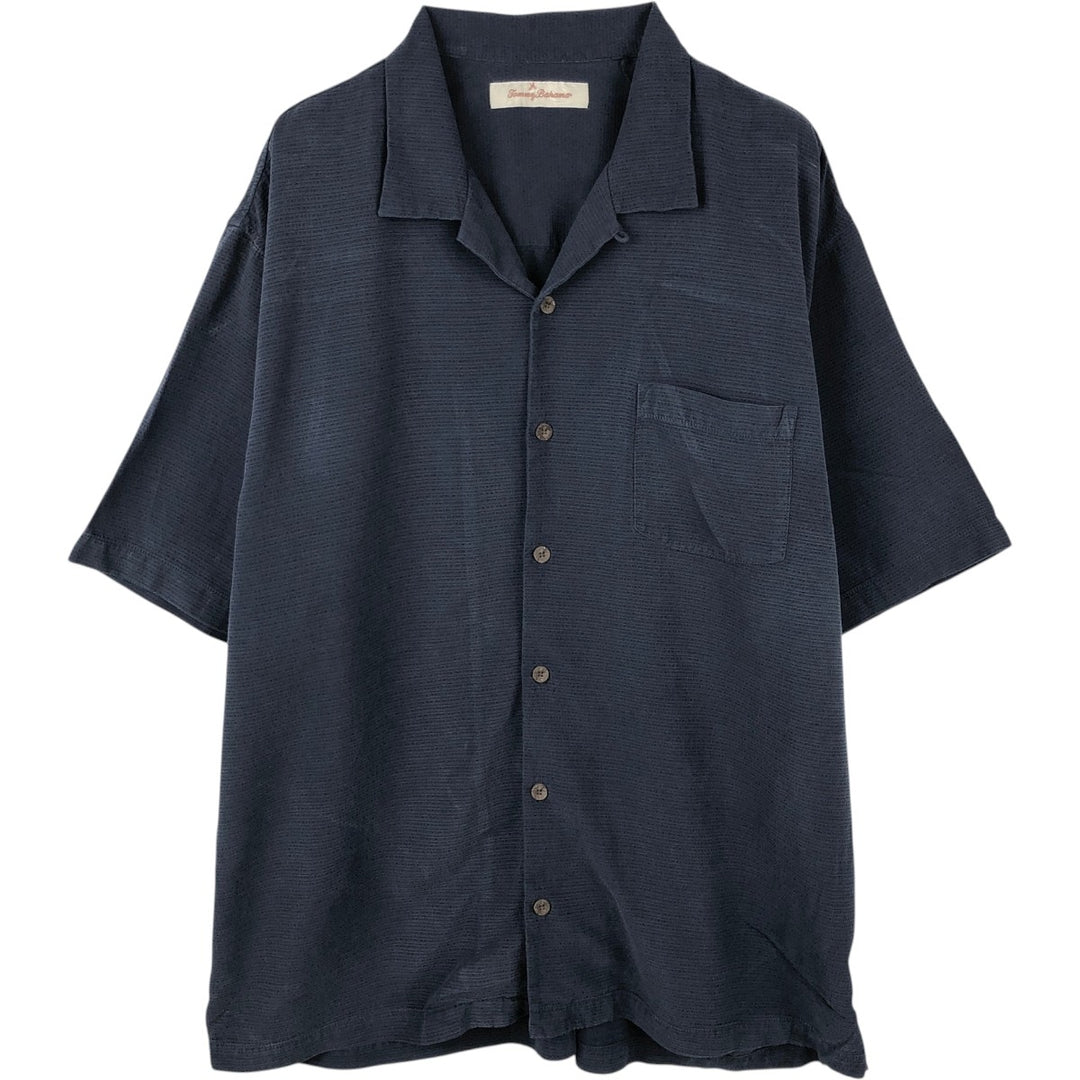 Tommy Bahama short-sleeved open-collar rayon shirt, boxy fit, men's size L. Rayon navy blue type Vintage Second Hand