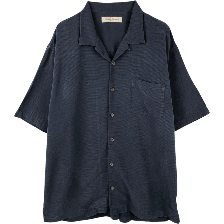 Tommy Bahama short-sleeved open-collar rayon shirt, boxy fit, men's size L. Rayon navy blue type Vintage Second Hand
