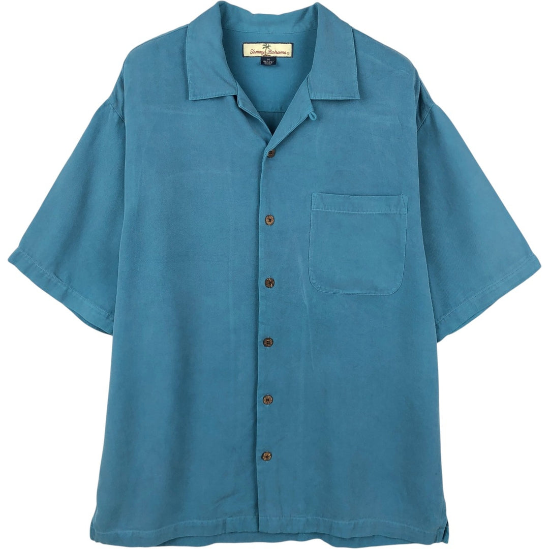 Tommy Bahama Relax Short-Sleeve Open-Collar Silk Shirt, Men's Size M, Boxy Shirt silk blue type Vintage Second Hand