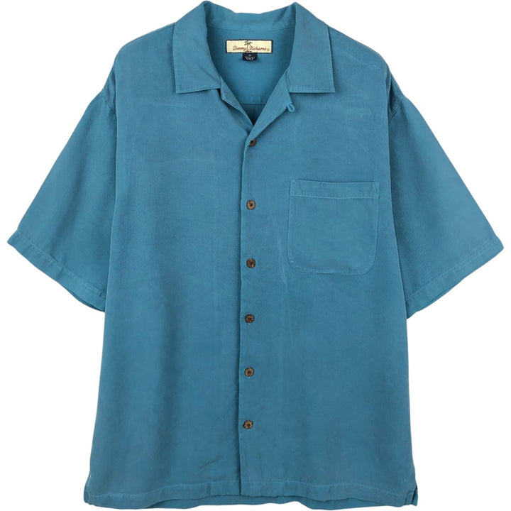 Tommy Bahama Relax Short-Sleeve Open-Collar Silk Shirt, Men's Size M, Boxy Shirt silk blue type Vintage Second Hand