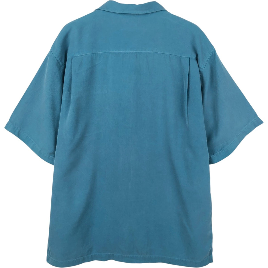 Tommy Bahama Relax Short-Sleeve Open-Collar Silk Shirt, Men's Size M, Boxy Shirt silk blue type Vintage Second Hand