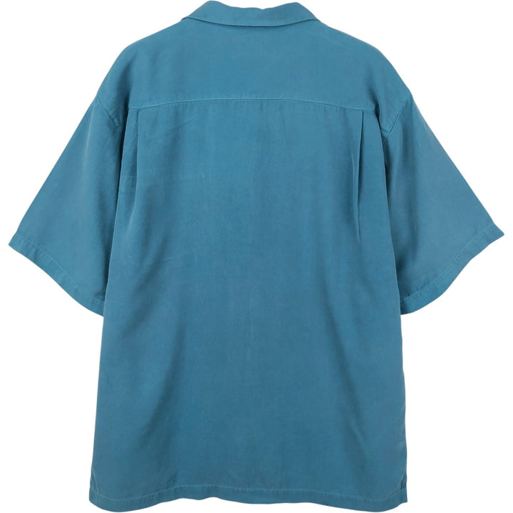 Tommy Bahama Relax Short-Sleeve Open-Collar Silk Shirt, Men's Size M, Boxy Shirt silk blue type Vintage Second Hand