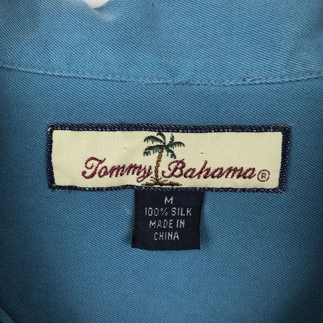 Tommy Bahama Relax Short-Sleeve Open-Collar Silk Shirt, Men's Size M, Boxy Shirt silk blue type Vintage Second Hand