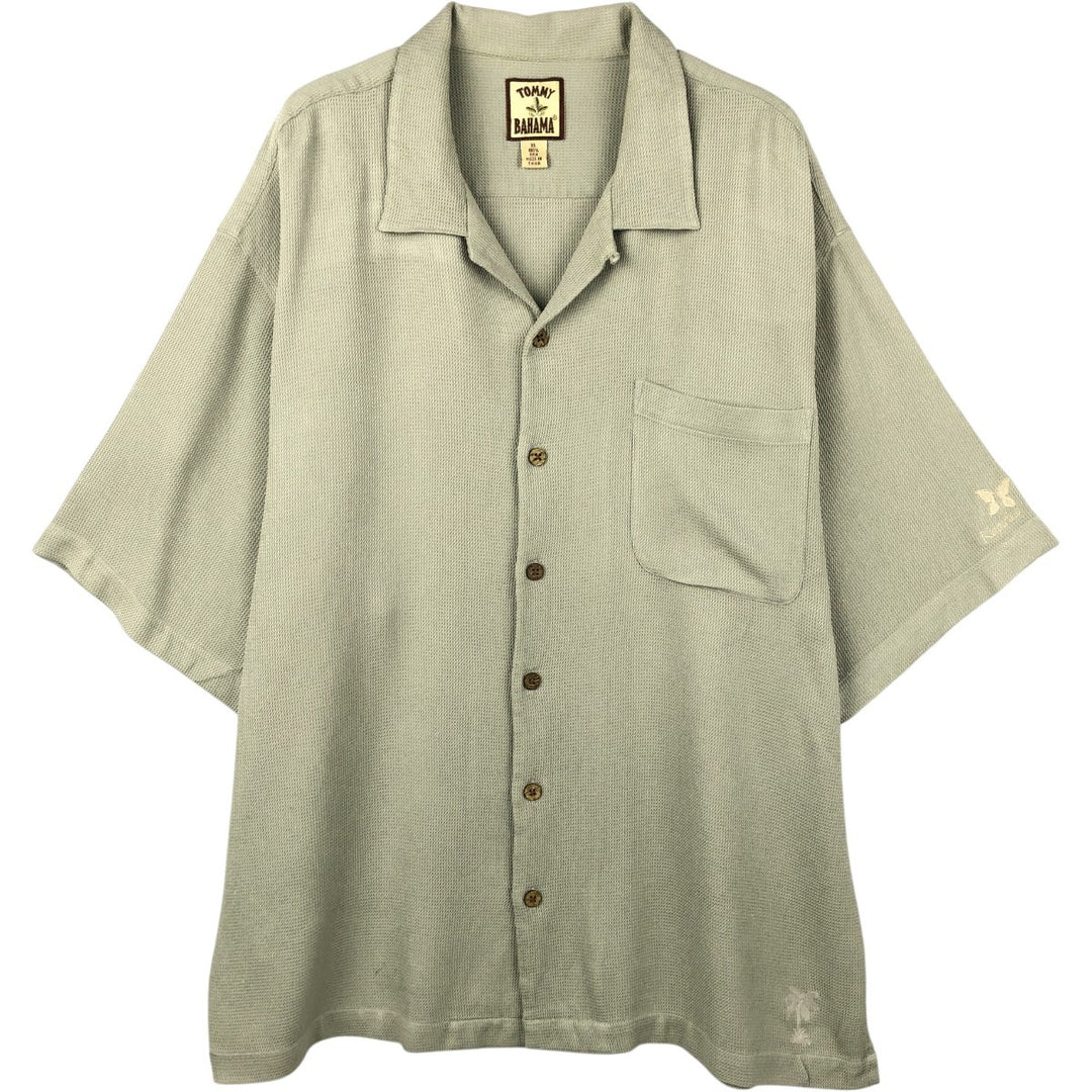 Tommy Bahama Kapalua Short-Sleeve Open-Collar Silk Shirt, Boxy Fit, Men's Size XL silk Khaki type sage green Vintage Second Hand