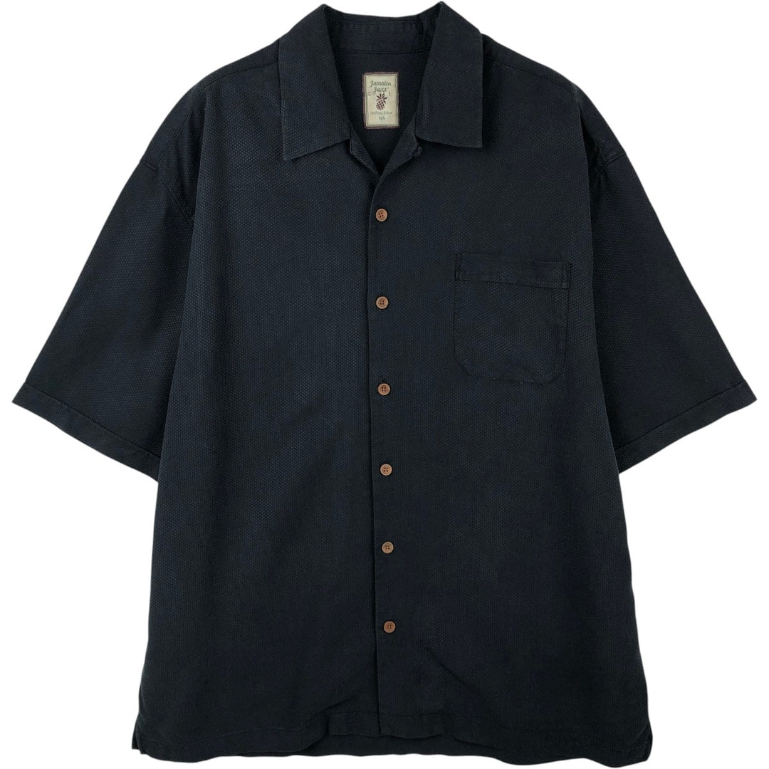 Jamaica Jaxx Short-Sleeve Open-Collar Silk Shirt, Boxy Fit, Men's Size XL (approx.) silk black type Vintage Second Hand