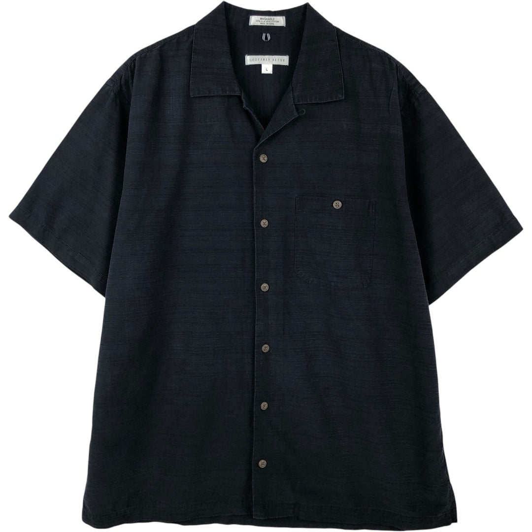 GEOFFREY BEENE Border Pattern Multi-stripe Short-Sleeve Open Collar Silk Shirt Box Shirt Men's Size L silk black type Vintage Second Hand