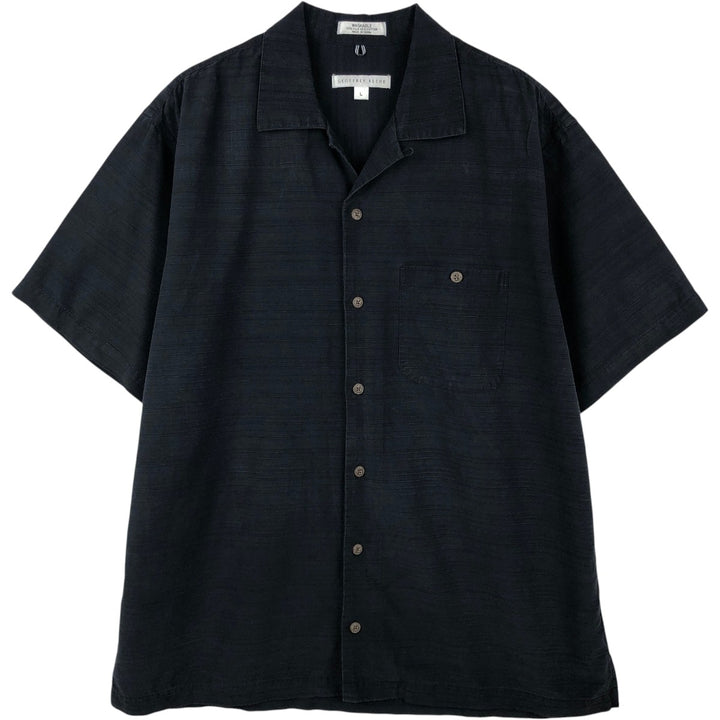 GEOFFREY BEENE Border Pattern Multi-stripe Short-Sleeve Open Collar Silk Shirt Box Shirt Men's Size L silk black type Vintage Second Hand