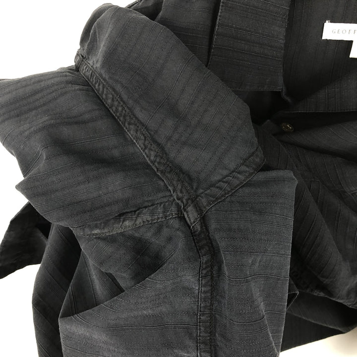 GEOFFREY BEENE Border Pattern Multi-stripe Short-Sleeve Open Collar Silk Shirt Box Shirt Men's Size L silk black type Vintage Second Hand