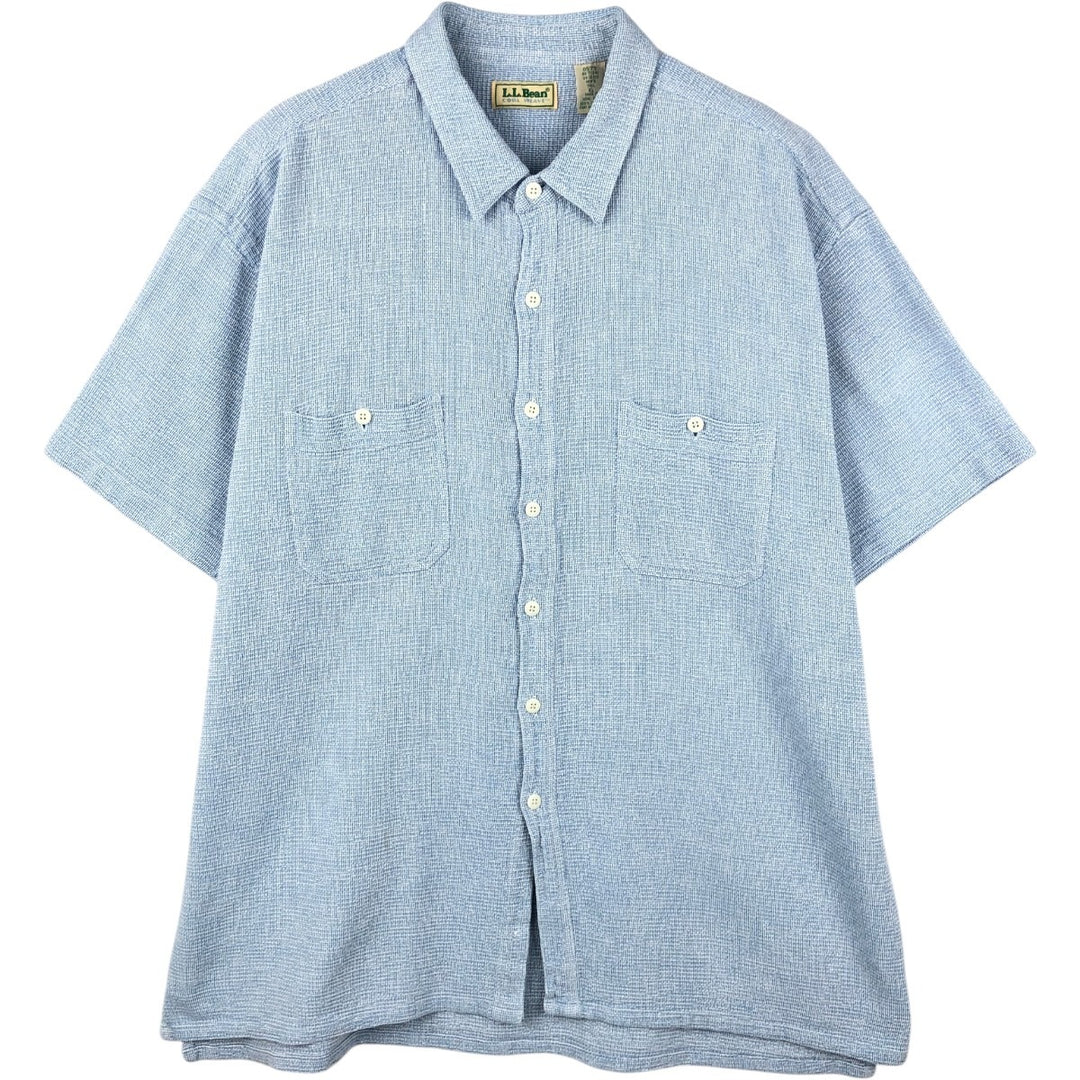 ~90'S L.L.Bean COOL WEAVE Short-Sleeve Cotton Shirt, Men's XL Equivalent, Boxy Shirt, Vintage cotton Blue type light blue Vintage Second Hand