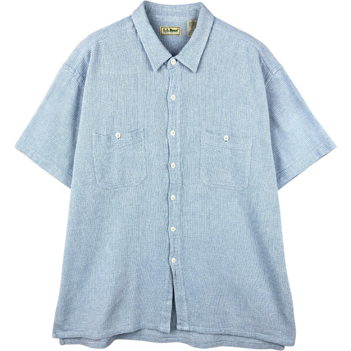 ~90'S L.L.Bean COOL WEAVE Short-Sleeve Cotton Shirt, Men's XL Equivalent, Boxy Shirt, Vintage cotton Blue type light blue Vintage Second Hand