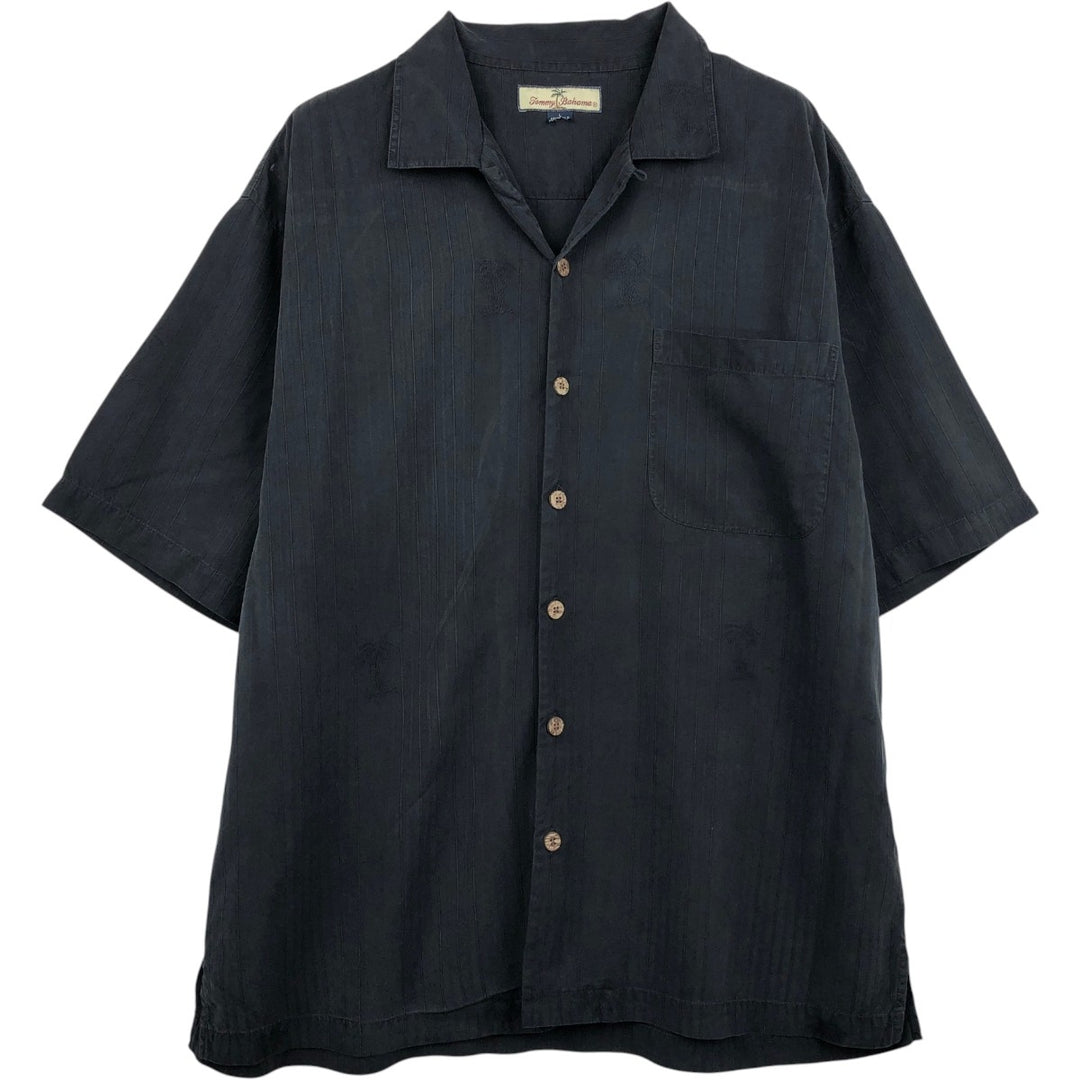 Tommy Bahama RELAX Stripe Pattern Multi-Stripe Short-Sleeve Open Collar Silk Shirt Box Shirt Men's Size L silk black type Vintage Second Hand