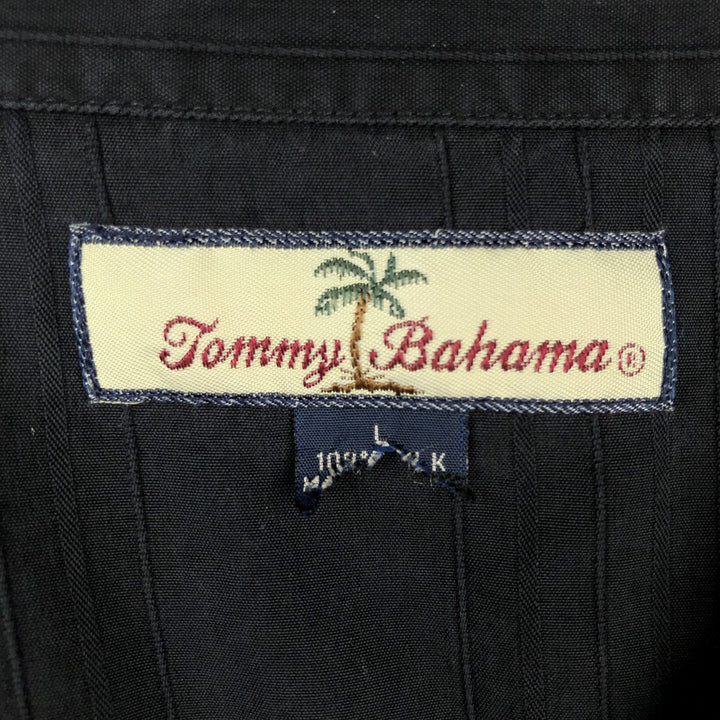 Tommy Bahama RELAX Stripe Pattern Multi-Stripe Short-Sleeve Open Collar Silk Shirt Box Shirt Men's Size L silk black type Vintage Second Hand