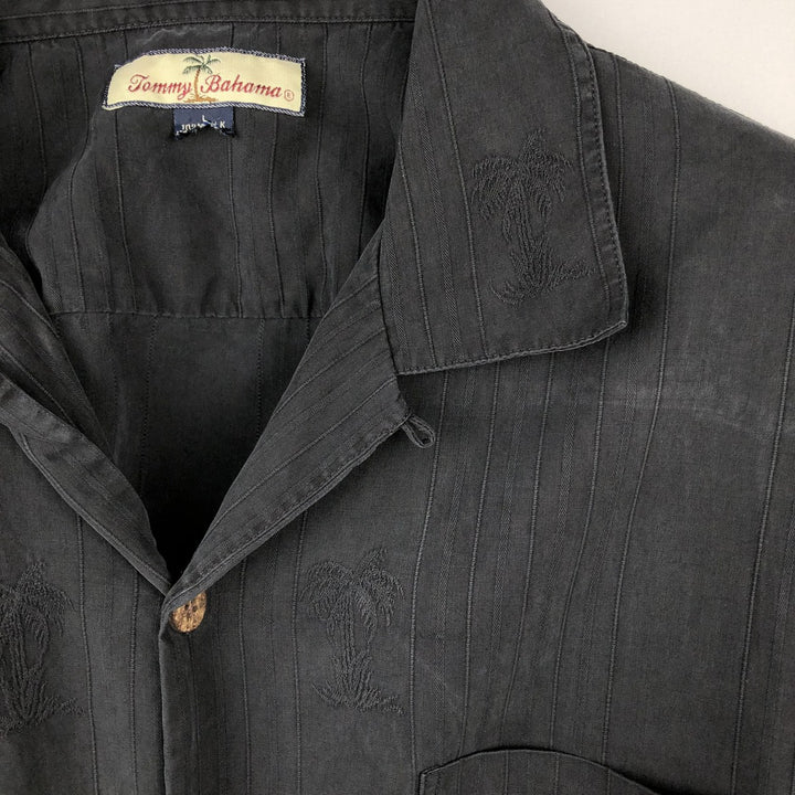 Tommy Bahama RELAX Stripe Pattern Multi-Stripe Short-Sleeve Open Collar Silk Shirt Box Shirt Men's Size L silk black type Vintage Second Hand