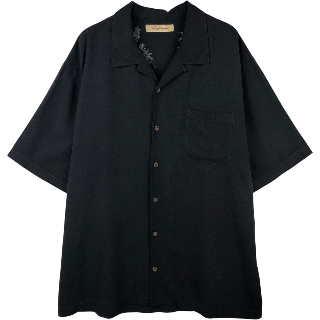 Tommy Bahama short sleeve open collar silk shirt, box shirt, men's XL size silk black type Vintage Second Hand