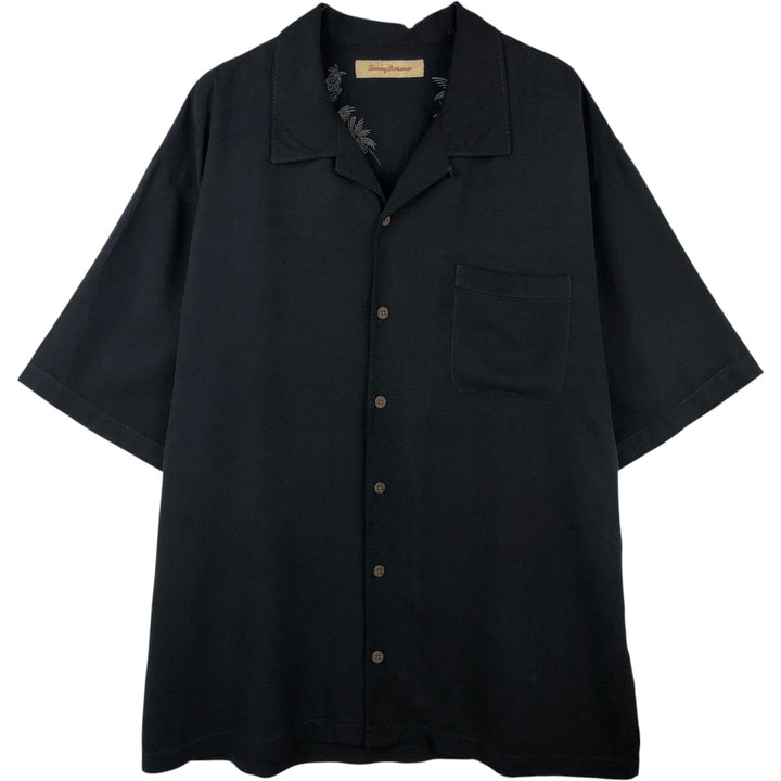Tommy Bahama short sleeve open collar silk shirt, box shirt, men's XL size silk black type Vintage Second Hand