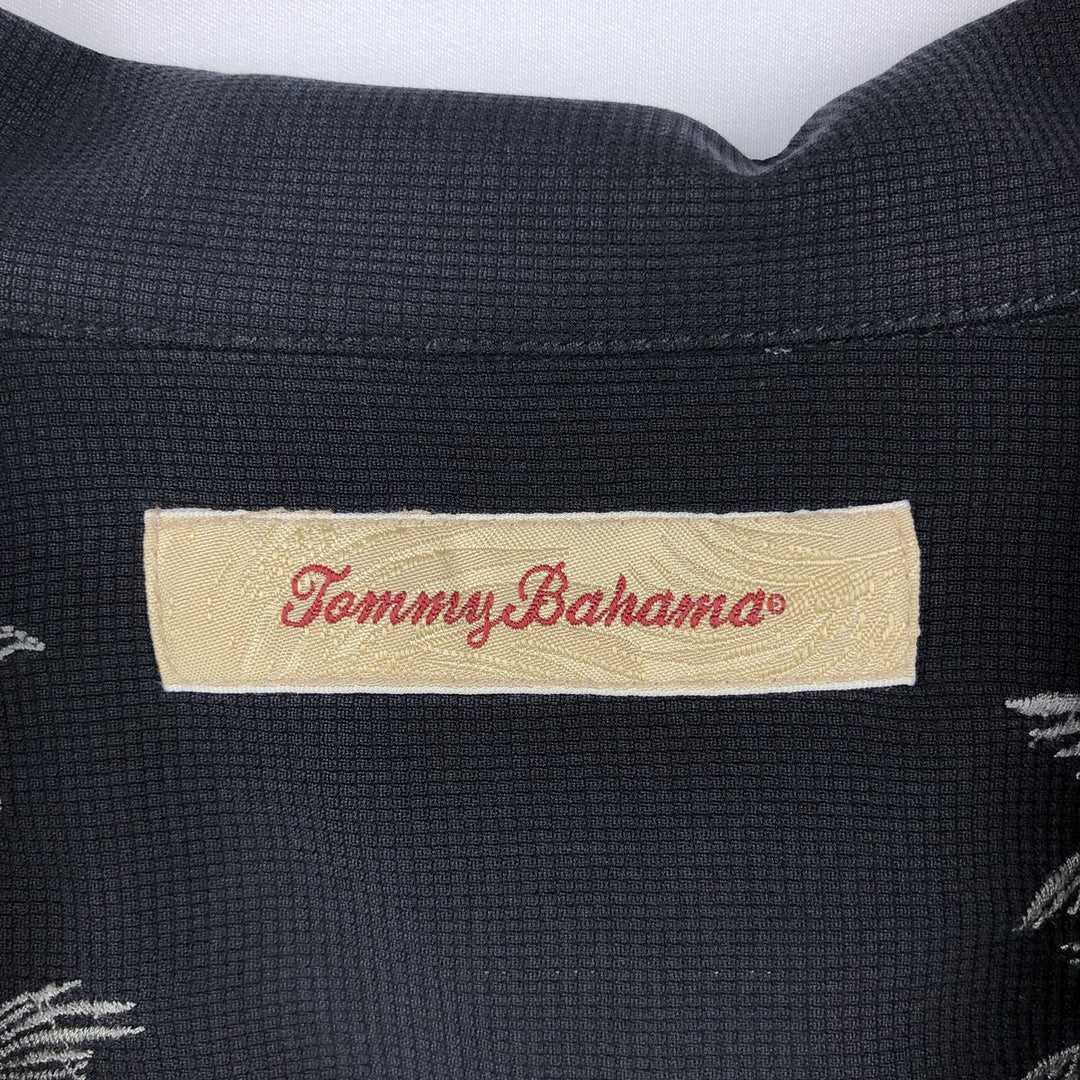 Tommy Bahama short sleeve open collar silk shirt, box shirt, men's XL size silk black type Vintage Second Hand