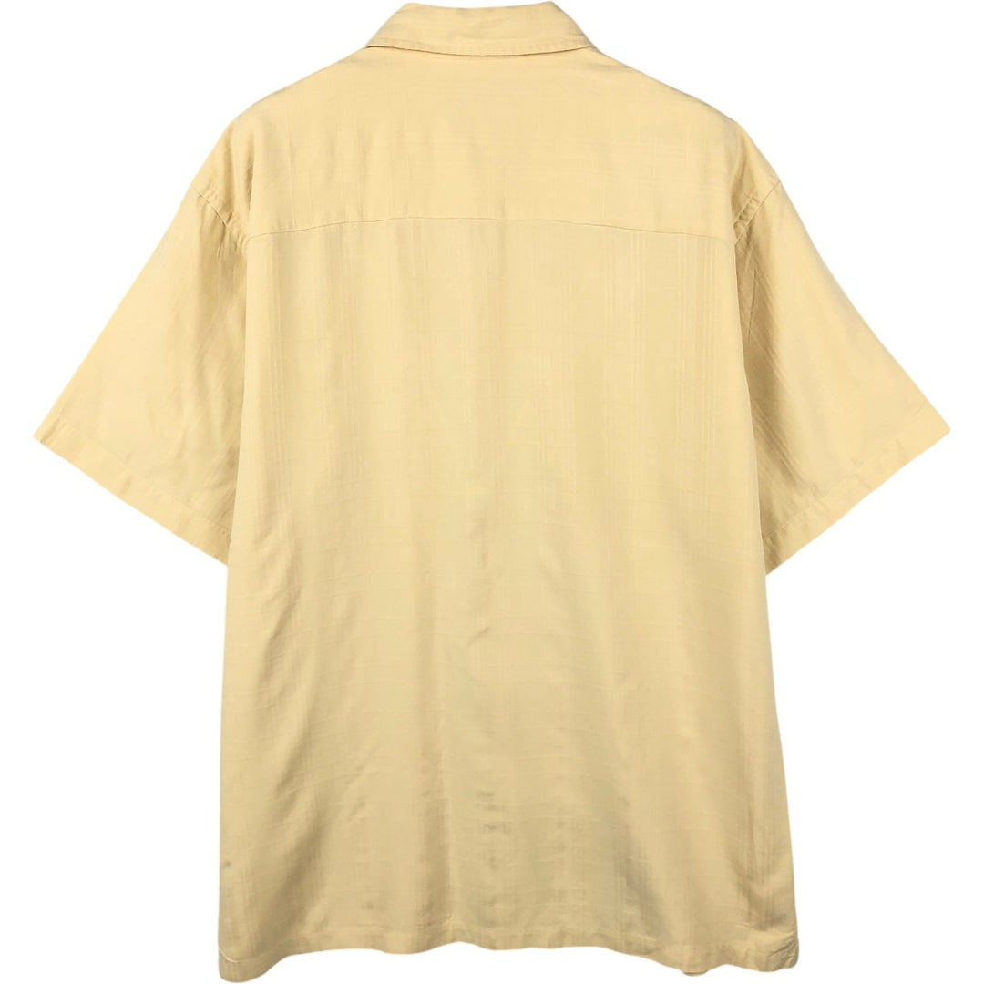 Pendleton Check Pattern Short-Sleeve Silk Shirt, Boxy Shirt, Men's Size M (approx.) silk Beige type Vintage Second Hand