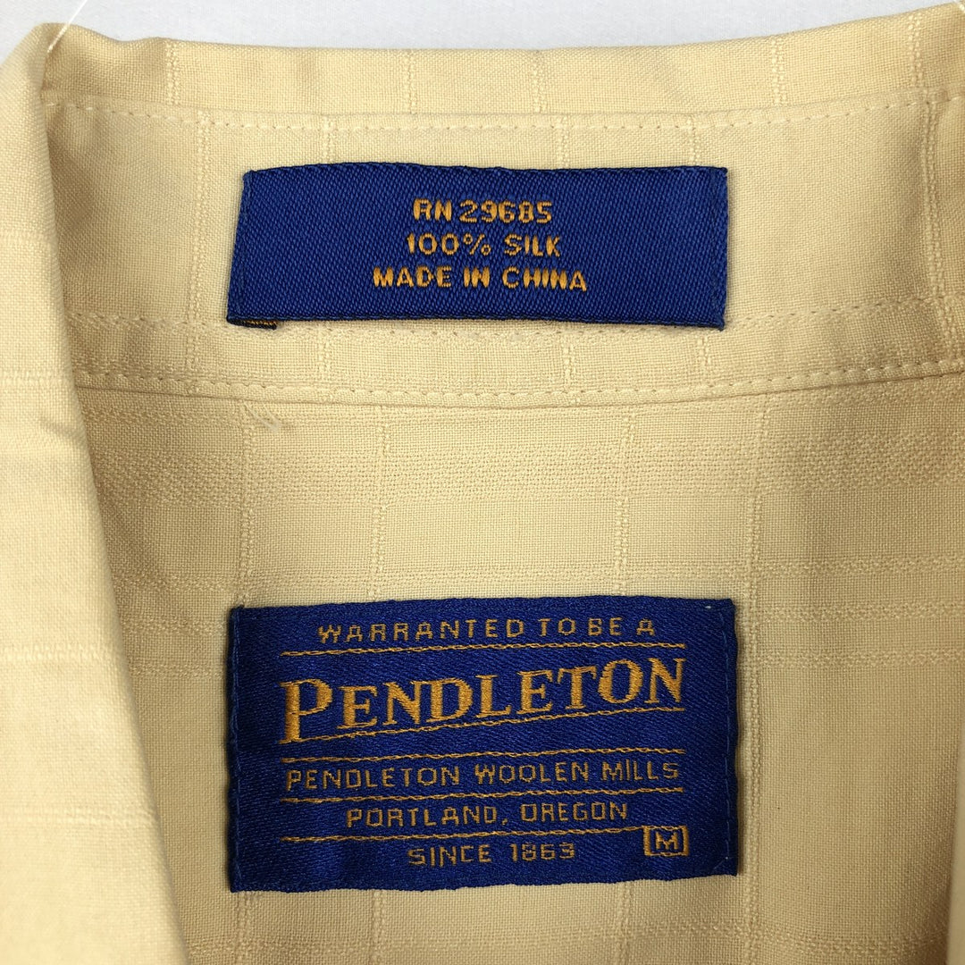 Pendleton Check Pattern Short-Sleeve Silk Shirt, Boxy Shirt, Men's Size M (approx.) silk Beige type Vintage Second Hand