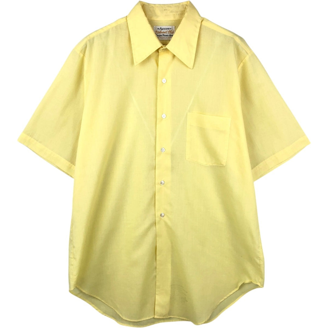 1960s-1970'S Arrow Belmont Club Short-Sleeve Poly-Cotton Shirt, Made in USA, Men's Size L (Equivalent), Vintage polyester lemon yellow Vintage Second Hand