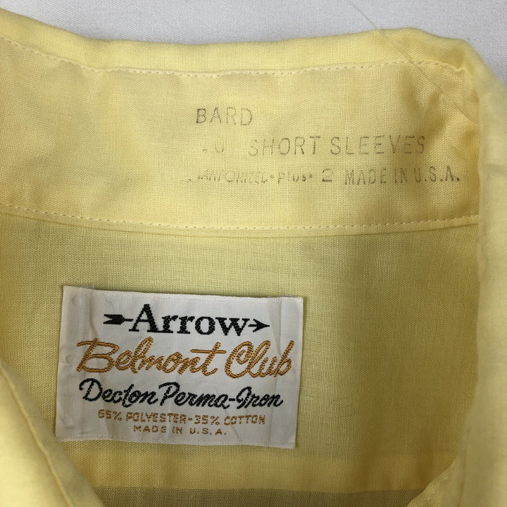 1960s-1970'S Arrow Belmont Club Short-Sleeve Poly-Cotton Shirt, Made in USA, Men's Size L (Equivalent), Vintage polyester lemon yellow Vintage Second Hand