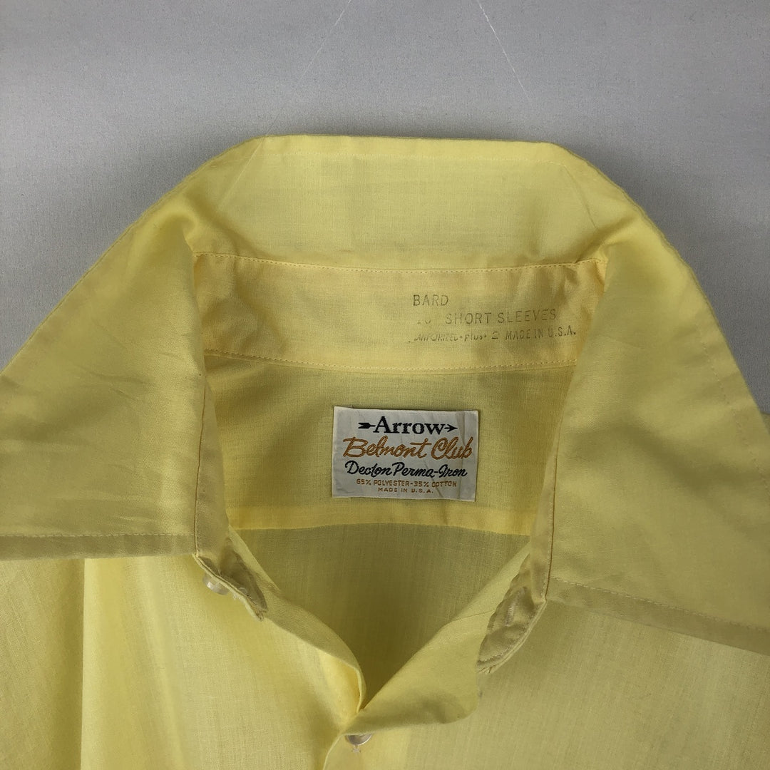 1960s-1970'S Arrow Belmont Club Short-Sleeve Poly-Cotton Shirt, Made in USA, Men's Size L (Equivalent), Vintage polyester lemon yellow Vintage Second Hand