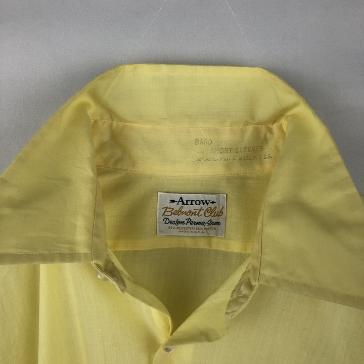 1960s-1970'S Arrow Belmont Club Short-Sleeve Poly-Cotton Shirt, Made in USA, Men's Size L (Equivalent), Vintage polyester lemon yellow Vintage Second Hand